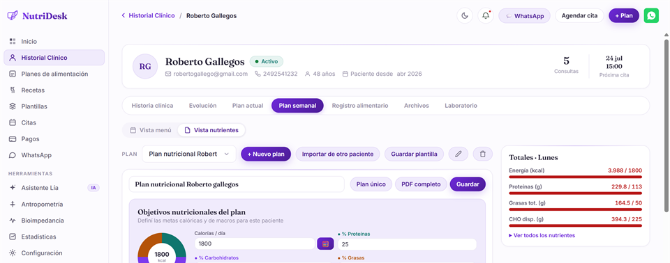 Cálculo de nutrientes de NutriDesk con macros automáticos