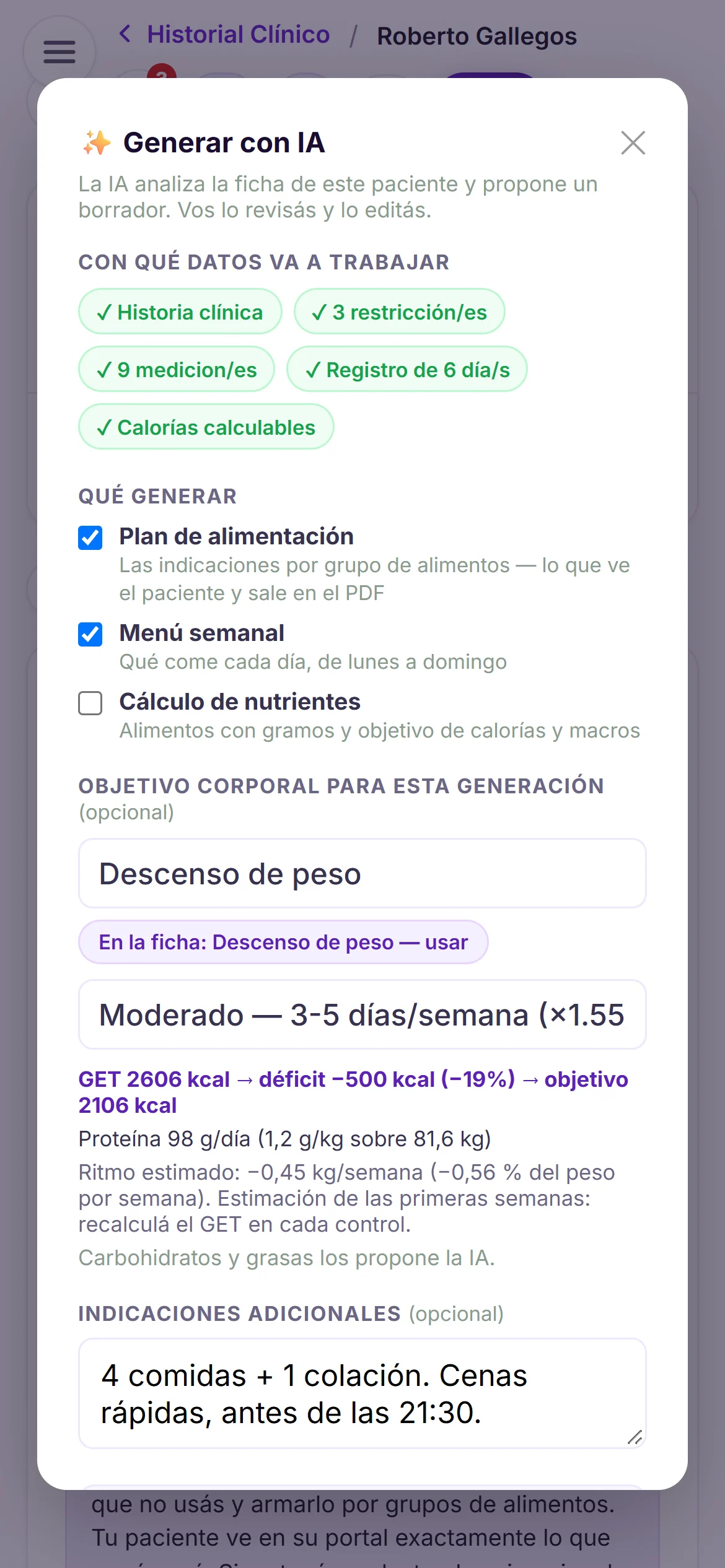 Generar plan con IA a partir de la ficha del paciente
